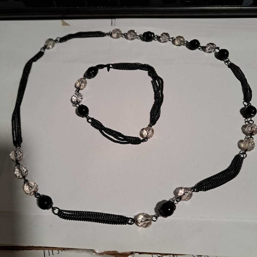 SAO matching bracelet & necklace set in black multichain with black &clear beads
